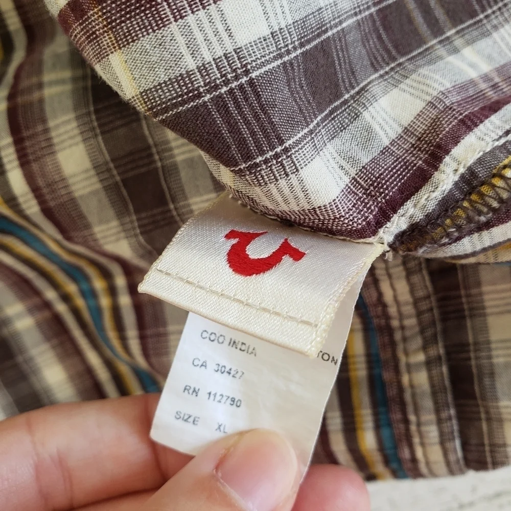 True Religion Rocky Plaid Long Sleeve Snap Shirt Size XL